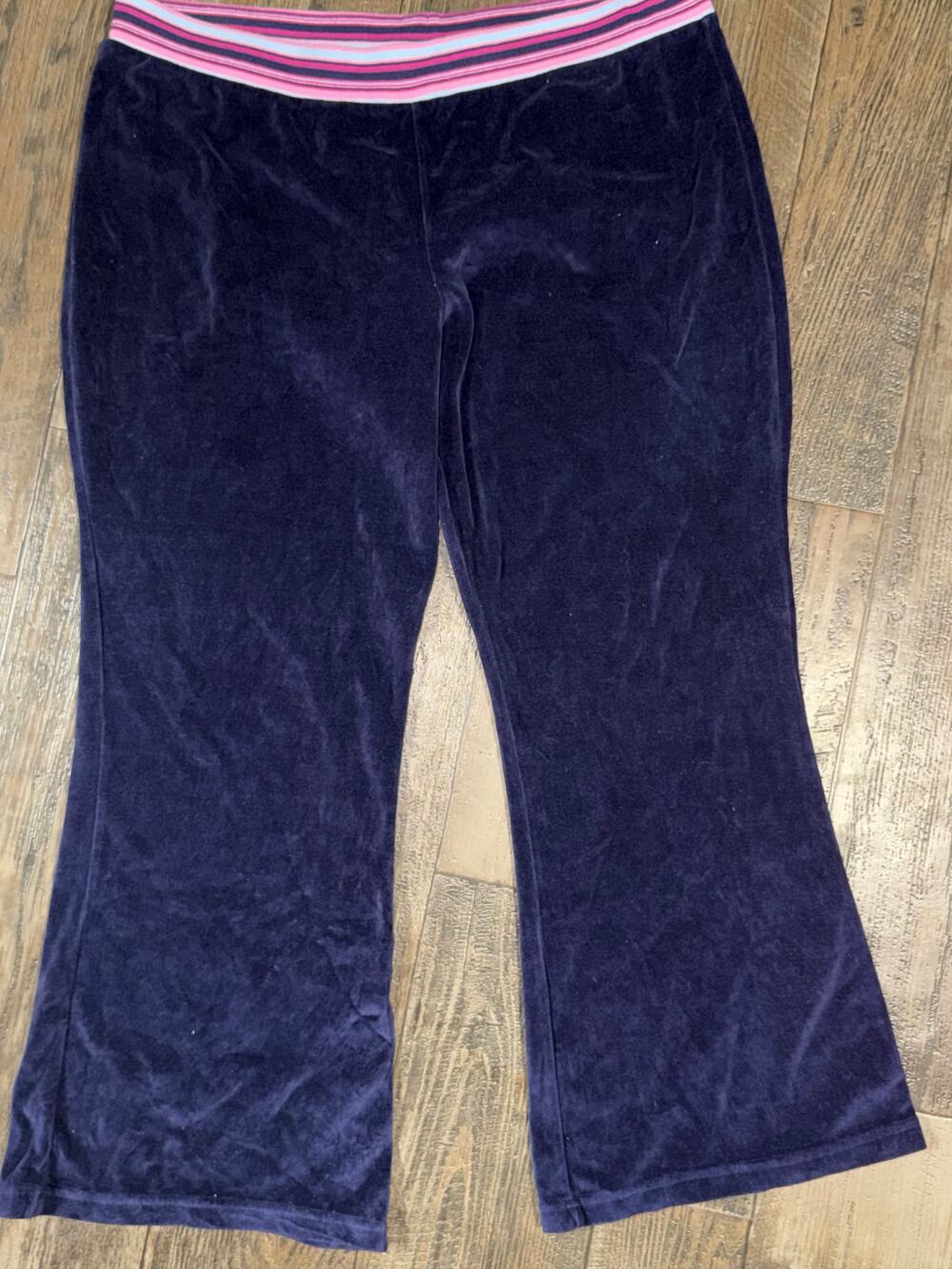 Xhilaration Navy Velour Pants Striped Elastic Waist Straight-Leg Pull-On